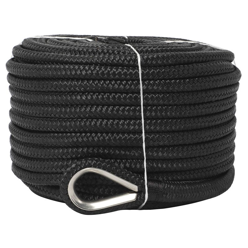 NovelBee 1/2" x 150' Double Braid Nylon Anchor Line with Stainless Steel Thimble,Safe Workload:1,020 Lbs;Tensile Strength:5,100 Lbs (Black) - Image 4